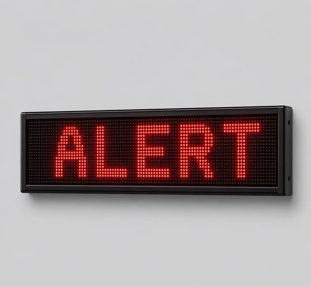 Red LED message board displaying ALERT